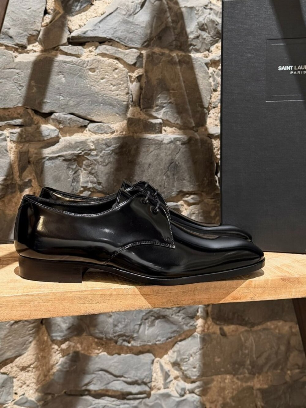 Saint Laurent Black Glazed Leather Gabriel Derbies Shoes